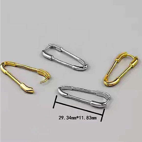 Safety Pin Gold Plated Earrings Sterling Silver - Picture 7 of 7